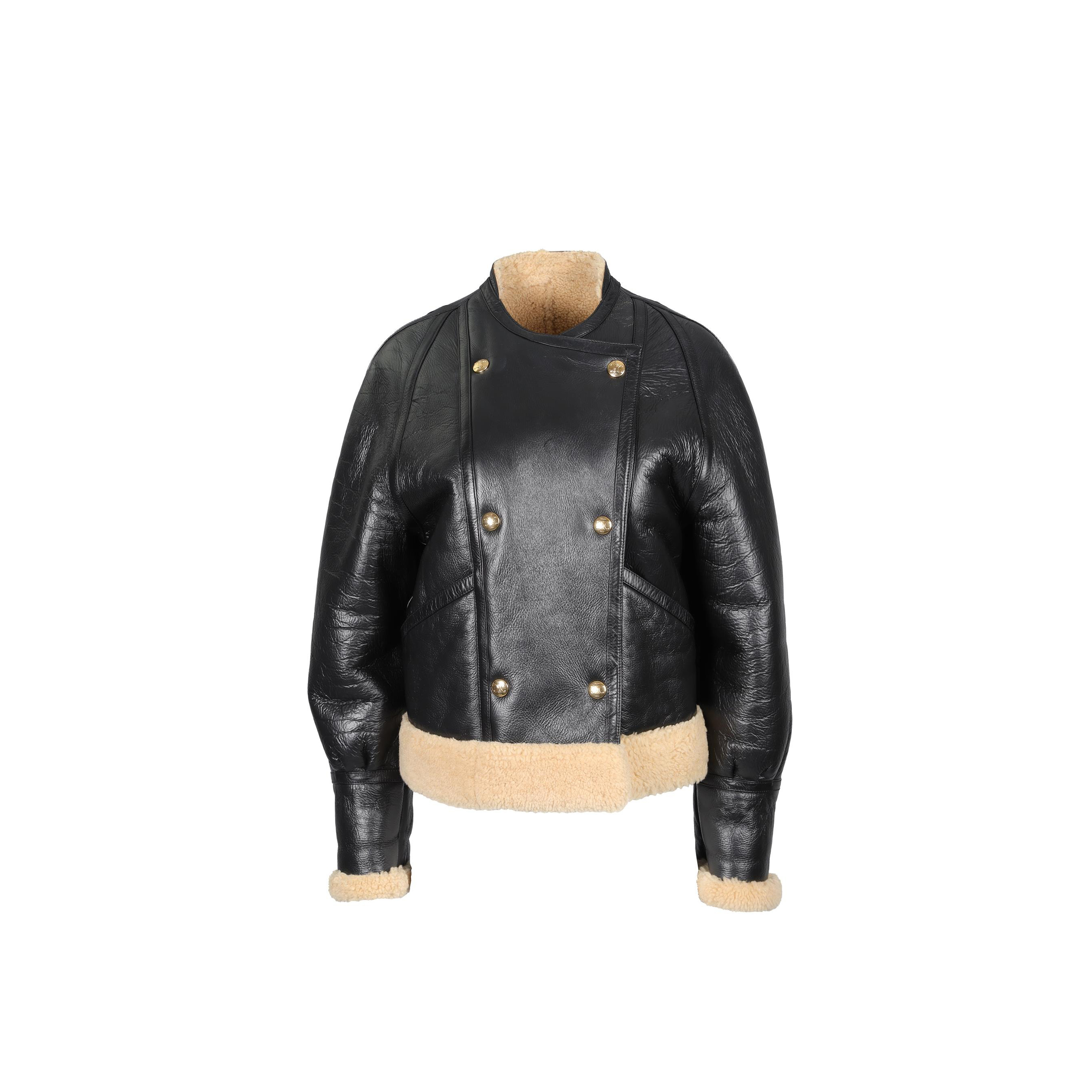 CELINE BLACK SHEARLING AND LEATHER JACKET FR 
